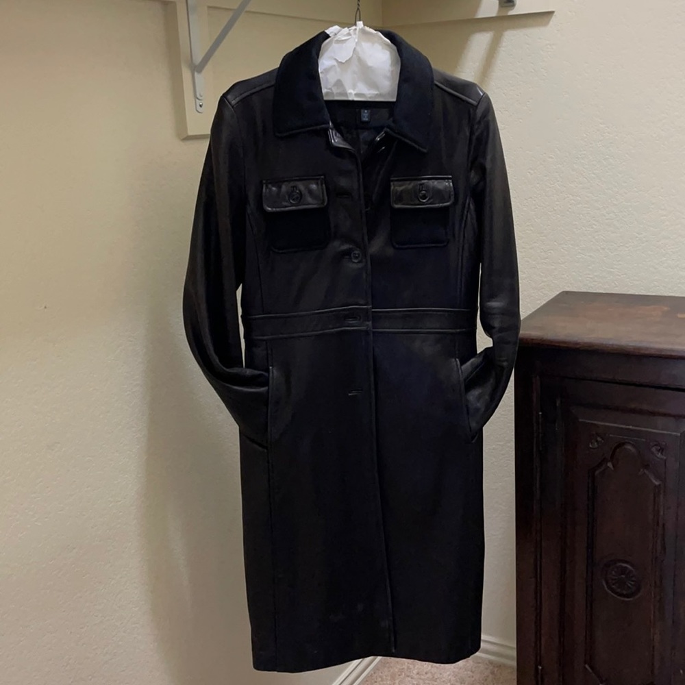 Kenneth Cool Reaction 100% Real Leather & Wool Military Style Trench Coat
